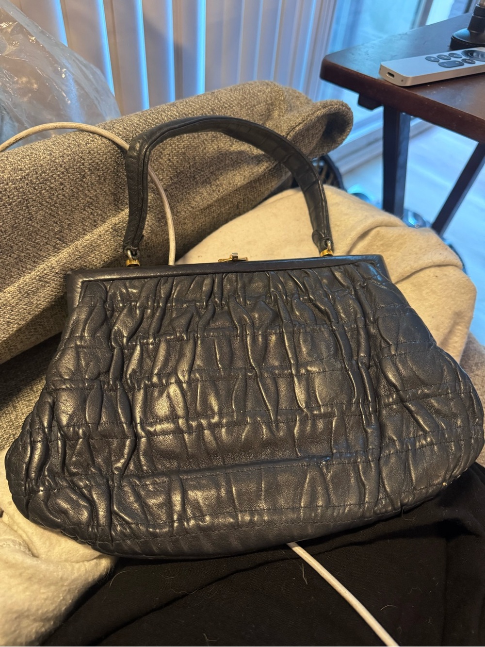 True vintage 80s Structured Quilted Top-Handle Satchel in Black with coin purse